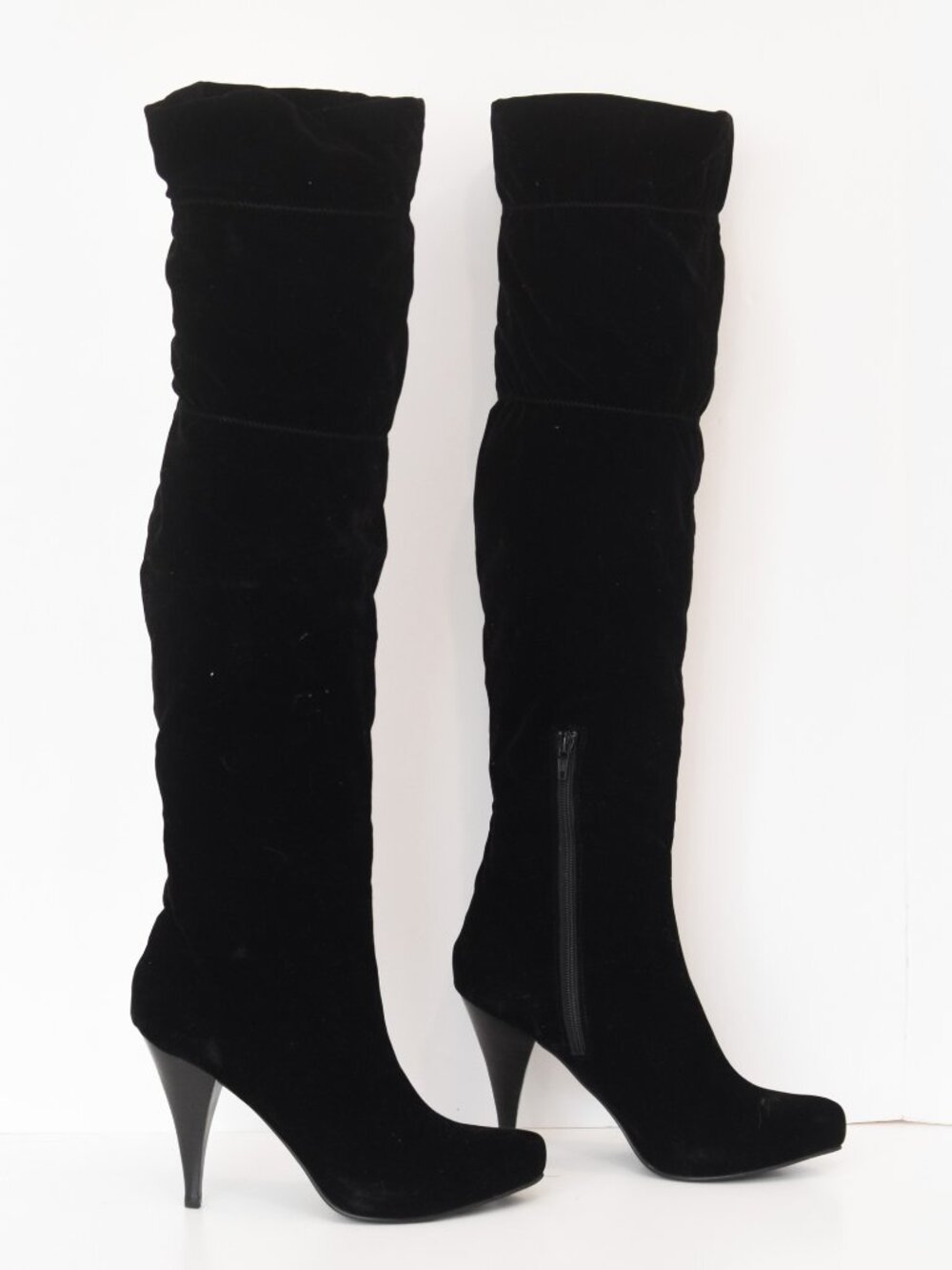 NWOB MIA Midnight Over The Knee Boots Black Velvet Slouchy Heeled 6.5M